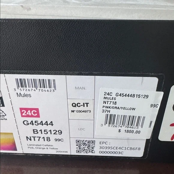 CHANEL Laminated Calfskin Wedge Mules 37.5 Pink Orange Yellow Multicolor CC logo - Picture 13 of 13